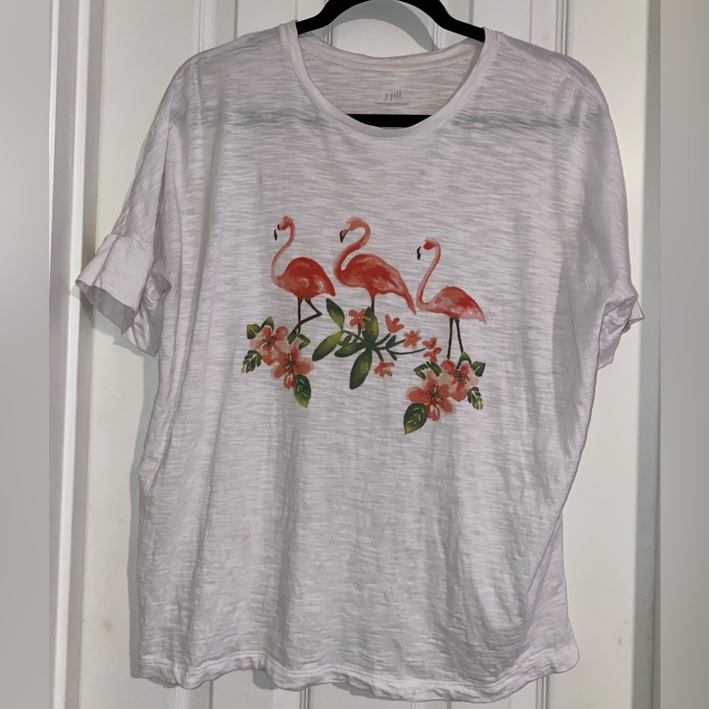 J. Jill Flamingo and Floral Print Short Sleeve Tee